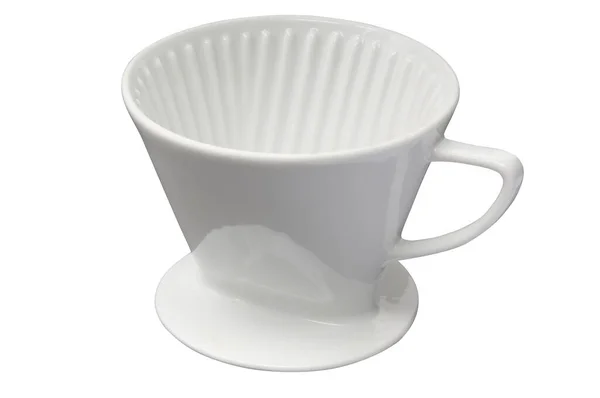 Gammaldags Vitt Porslin Kaffefilter Isolerad Från Vit Bakgrund — Stockfoto