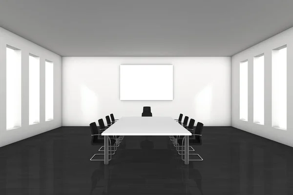 Prázdný Bílý Kancelářský Interiér Stolem Vykreslování — Stock fotografie
