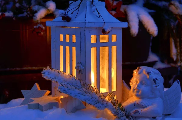 Close Uitzicht Mooie Kerstkaarsen Decoraties — Stockfoto