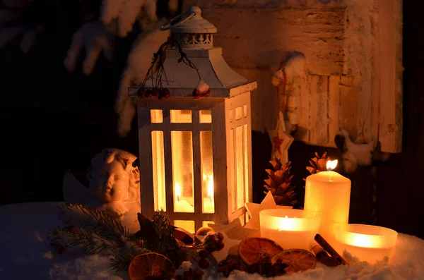 Primo Piano Vista Belle Decorazioni Candele Natale — Foto Stock