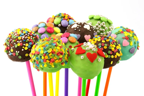Cake Pop Verzierte Süßigkeiten Vor Weißem Hintergrund — Stockfoto