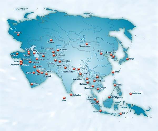 Kaart Van Azië Als Overzichtskaart Het Blauw — Stockfoto