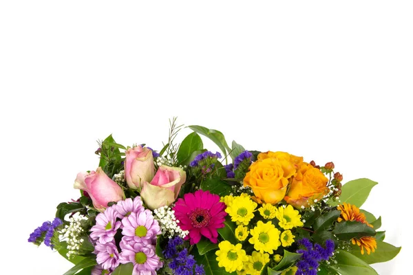 Two Flower Bouquets Roses Gerbera Statize Veiled Herb Laurel Stock Photo