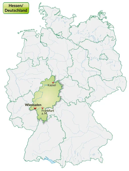 黑森地图 各国首都为淡绿色 — 图库照片