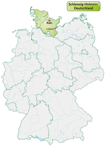 Mappa Dello Schleswig Holstein Con Capitale Trova Verde Pastello — Foto Stock