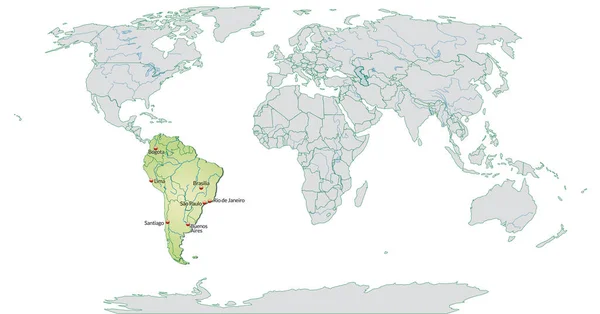 Carte Amérique Sud Avec Des Capitales Vert Pastel — Photo