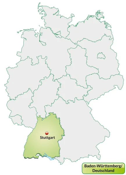 符腾堡地图 首都为淡绿色 — 图库照片