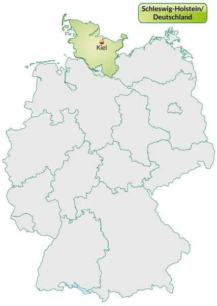 Mappa Dello Schleswig Holstein Con Capitale Trova Verde Pastello — Foto Stock