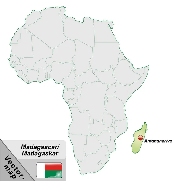 首都为淡绿色的马达加斯加地图 — 图库照片