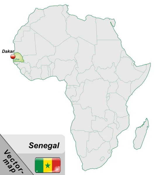 Kaart Van Senegal Met Hoofdsteden Pastelgroen — Stockfoto