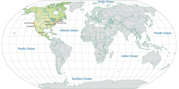 Mappa Del Nord America Con Capitali Verde Pastello — Foto Stock