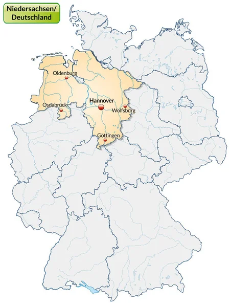 Map Lower Saxony Capitals Pastellorange — 스톡 사진