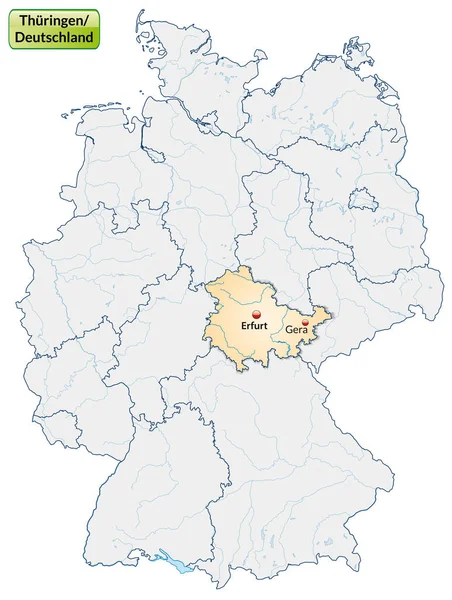 Карта Тюрингена Столицами Пастельоранже — стоковое фото