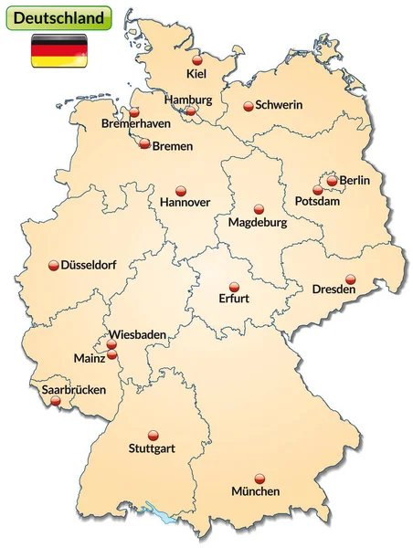 Mapa Alemania Con Capitales Pastellorange —  Fotos de Stock