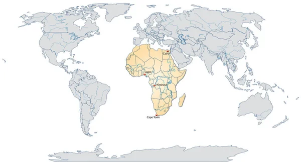 パステルオレンジの首都を持つアフリカの地図 — ストック写真