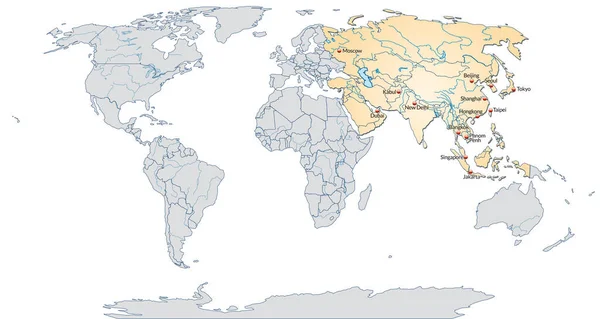 Карта Азии Столицей Пастельоранже — стоковое фото