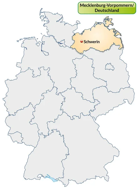 Mapa Mecklenburg Vorpommern Com Capitais Pastellorange — Fotografia de Stock