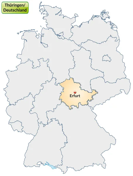 Map Thueringen Capitals Pastellorange — Stock Photo, Image