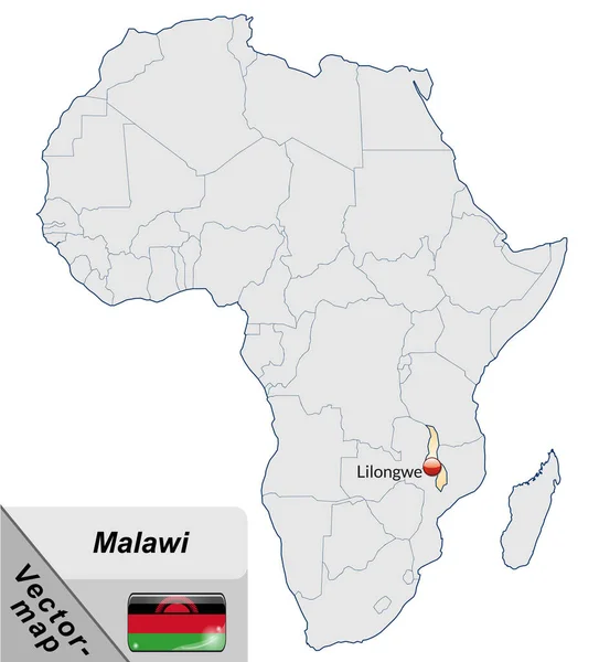 Χάρτης Του Μαλάουι Πρωτεύουσες Pastellorange — Φωτογραφία Αρχείου