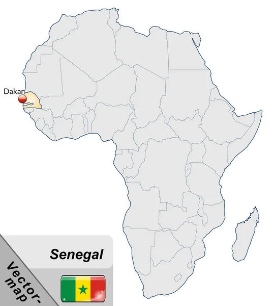 Mapa Senegal Con Capitales Pastellorange —  Fotos de Stock