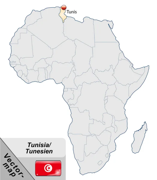 パステルオレンジの首都とチュニジアの地図 — ストック写真