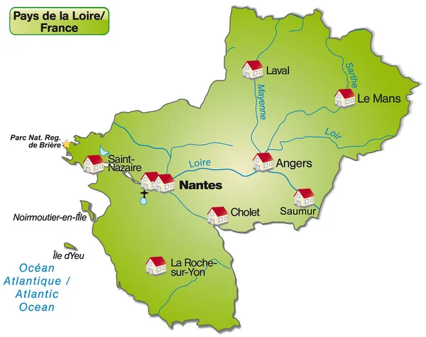 Mapa Pays Loire Jako Přehledná Mapa Zelené — Stock fotografie