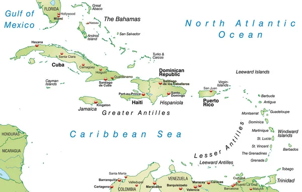 Karte Der Antillen Als Übersichtskarte Pastellgrün — Stockfoto