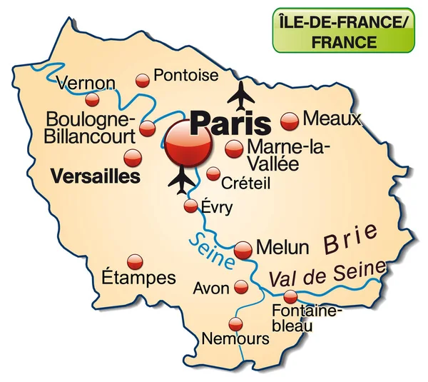 Kaart Van Ile France Als Overzichtskaart Pastellorange — Stockfoto