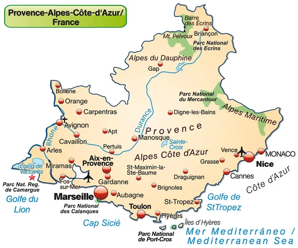 Karta Över Provence Alpes Cote Azur Som Översiktskarta Pastellorange — Stockfoto