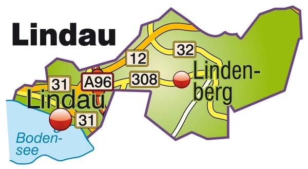 Lindau Térképe Közlekedési Hálózattal — Stock Fotó