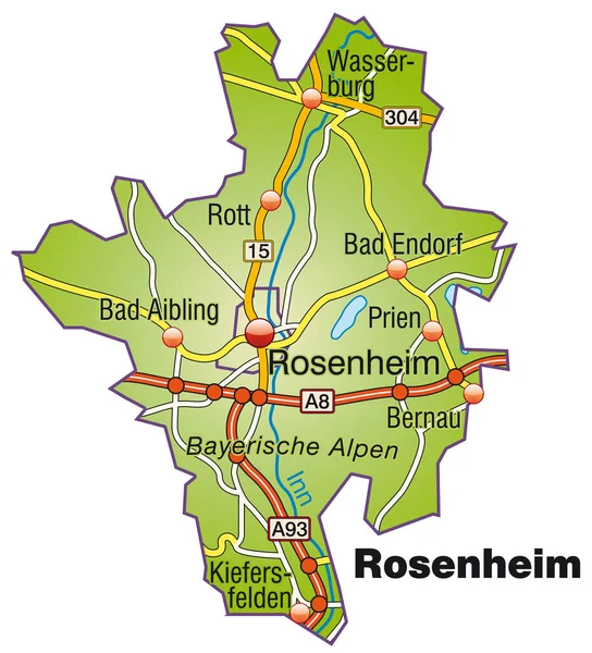 Kaart Van Rosenheim Met Transportnetwerk — Stockfoto