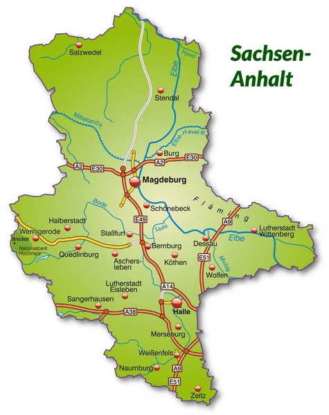 Map Saxony Anhalt Transport Network — Stock Photo, Image