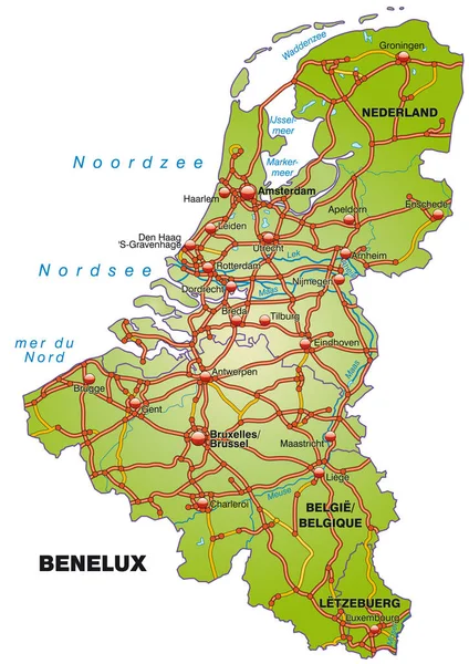 Mappa Benelux Laender Con Rete Trasporto — Foto Stock