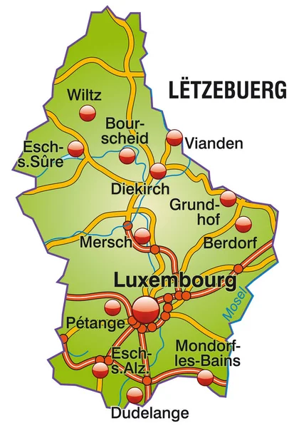 Luxemburg Térképe Közlekedési Hálózattal — Stock Fotó