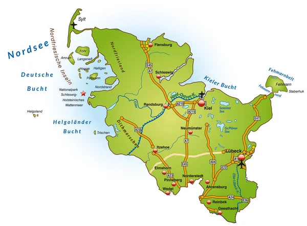 Mapa Šlesvicka Holštýnska Dopravní Sítí Zelené — Stock fotografie