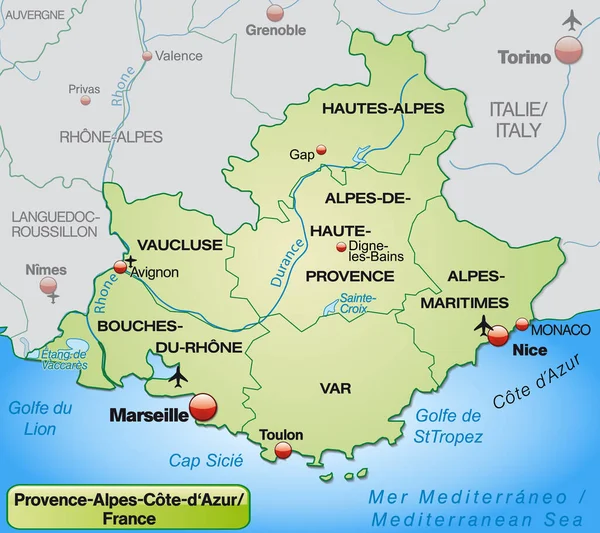 Karte Der Provence Alpes Cote Azur Mit Einfassungen Pastellgrün — Stockfoto