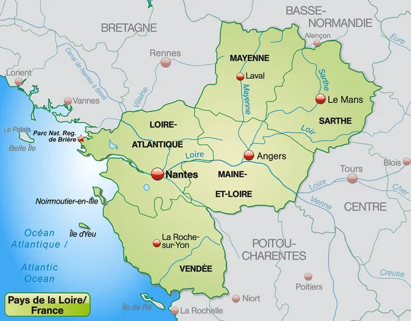 Landkarte Des Pays Loire Mit Pastellgrünem Rand — Stockfoto