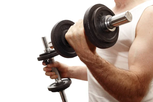 Stilig Muskulös Man Med Hantlar Gymmet — Stockfoto