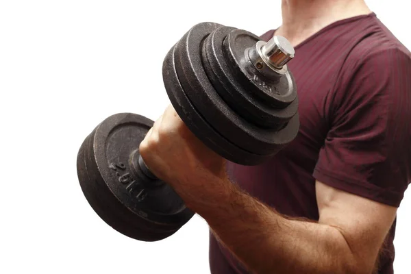 Homme Musclé Avec Haltères Isolé Sur Blanc — Photo