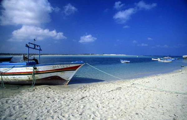 Une Plage Sable Fin Sur Île Jierba Dans Sud Tunisie — Photo