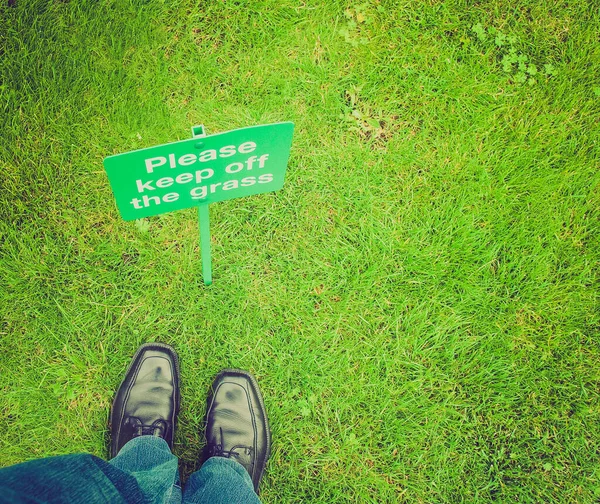 Vintage Retro Looking Keep Grass Sign Meadow Feet Breaking Law —  Fotos de Stock