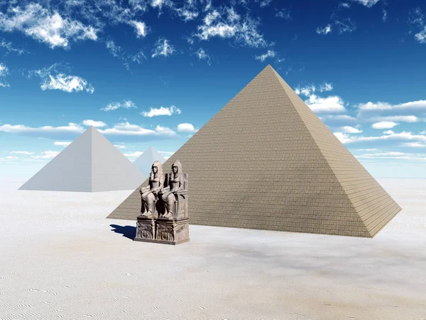 Počítačem Generované Ilustrace Egyptskými Pyramidami Sochami — Stock fotografie