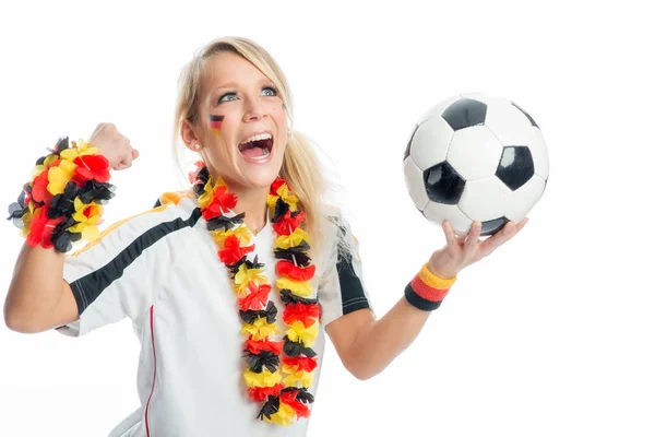 Abanico Fútbol Rubio Con Pelota — Foto de Stock