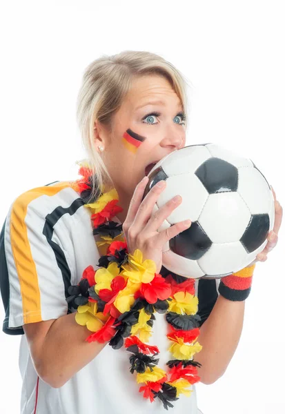 Blonder Fußballfan Mit Ball — Stockfoto