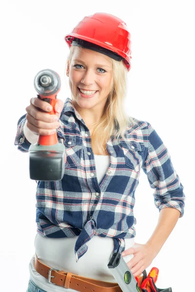 Female Craftsman Cordless Screwdriver Drill — Stock Photo, Image