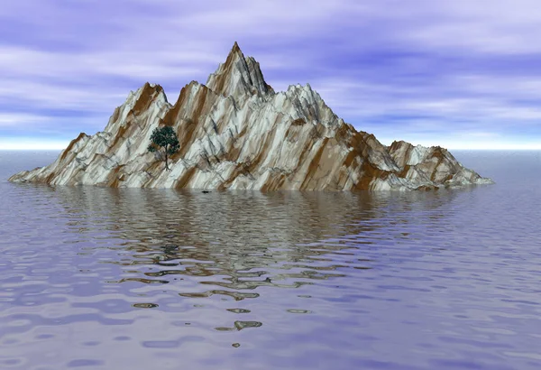 Denizde Bir Ada Bilgisayar Modeli — Stok fotoğraf