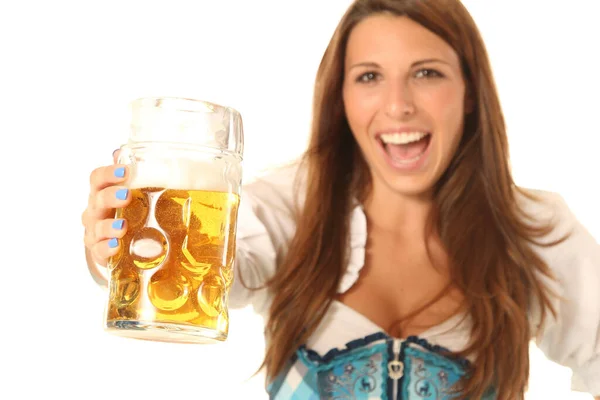 Vrouw Met Bier Mok — Stockfoto