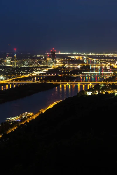 Viena Panorama Noche Ciudad Con Iluminación Cielo Azul —  Fotos de Stock