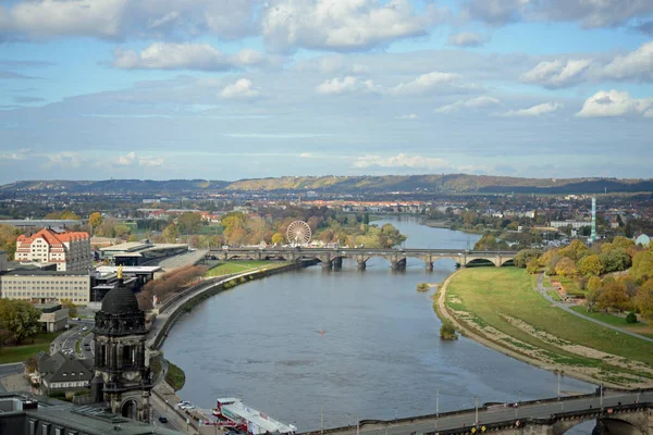 Elbe Dresden Città Sassone Germania Grande Città Fiume Elbufer Vista — Foto Stock