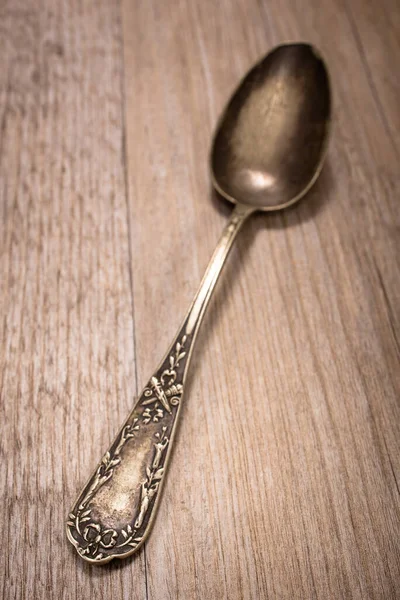 Decoration Spoon Silver Wood — Stock Photo, Image